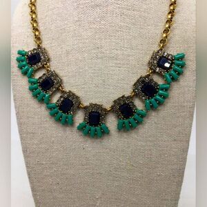 J. Crew Black & Teal Goldtone Statement Necklace 16"